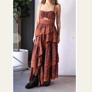NWOT Ulla Johnson Josana Cutout High-Low Silk Maxi Dress Agate​